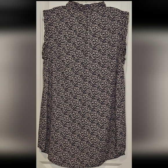 Harlowe & Graham Blue Cream Sleeveless Floral Ruffled Tie Neck Office Blouse L - Picture 6 of 11
